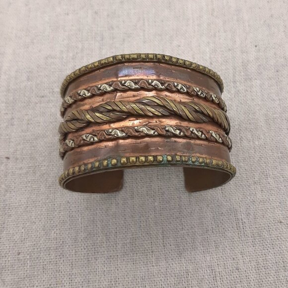Rustic Copper Mixed Metal Rope Cuff Bracelet - Picture 2 of 11